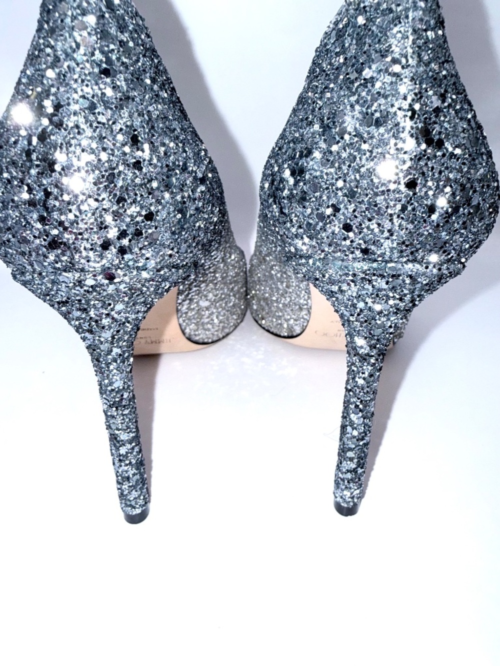 Jimmy Choo 38 Silver Dusk Blue Fireball Glitter 4 inch stiletto heel - Picture 3 of 5